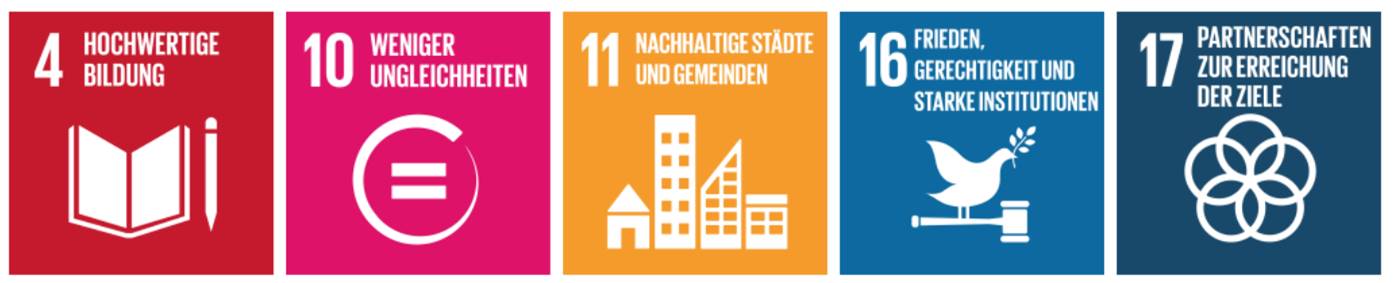 Die SDGs 4, 10, 11, 16 und 17
